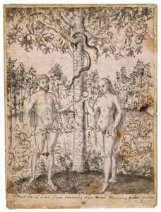 男の堕落、1549年以降（ペン、黒と茶色のインク、敷き紙に黒のウォッシュ） 作： Lucas Cranach the Elder